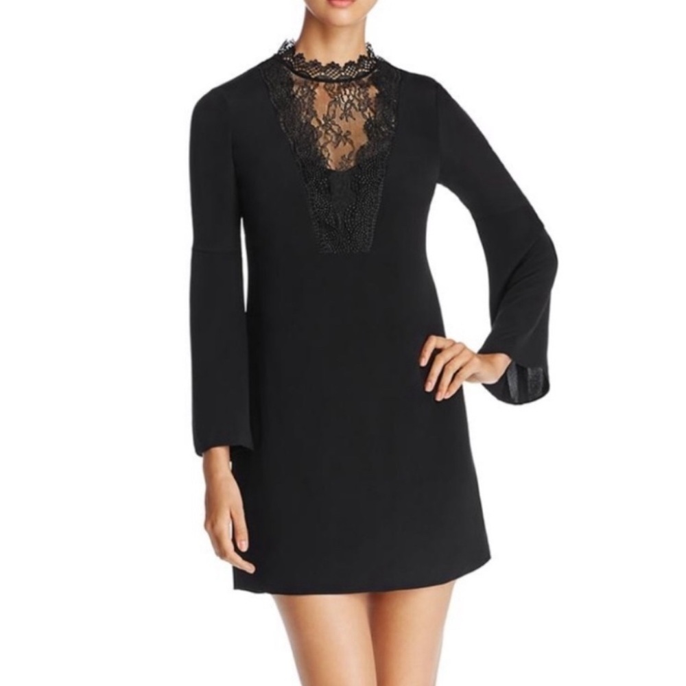 Kobi Halperin Lace Neckline Long Sleeve Shift Dress